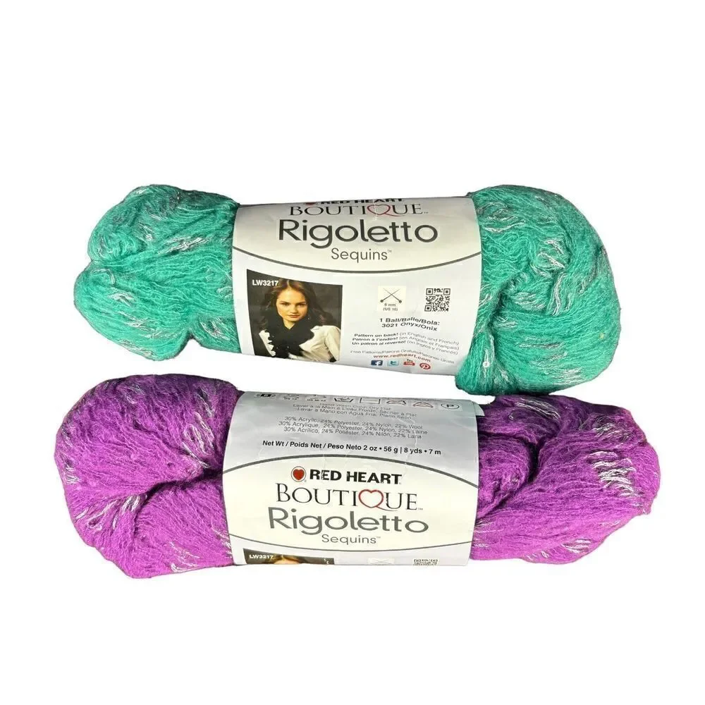 Red Heart Boutique Rigoletto Sequins Lot of 2 Balls Jade Magenta 4.4 oz New
